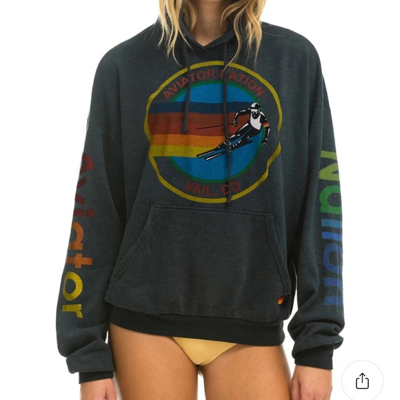 Aviator Nation Black Hoodie with Multicolor Logo - Picture 1 of 5